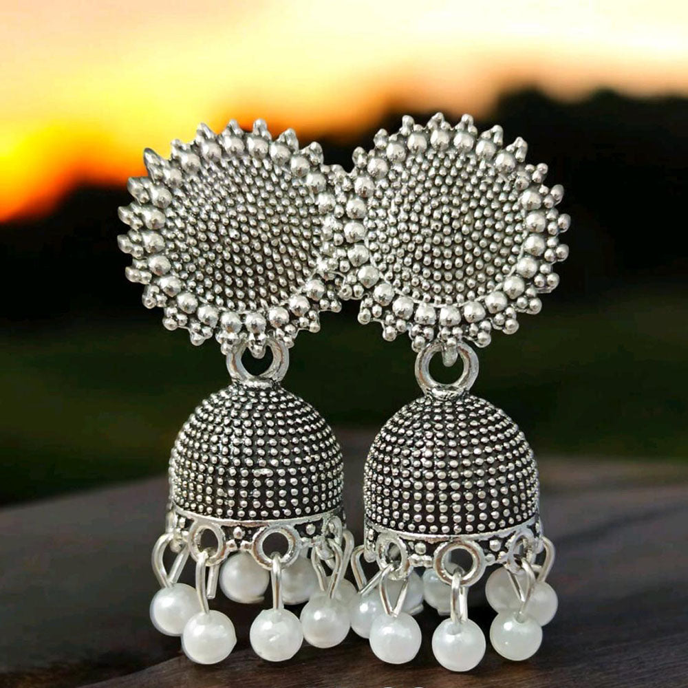 VM Imitation Oxidised Plated Heritage-Inspired Jhumki Earrings