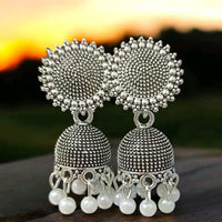 VM Imitation Oxidised Plated Heritage-Inspired Jhumki Earrings