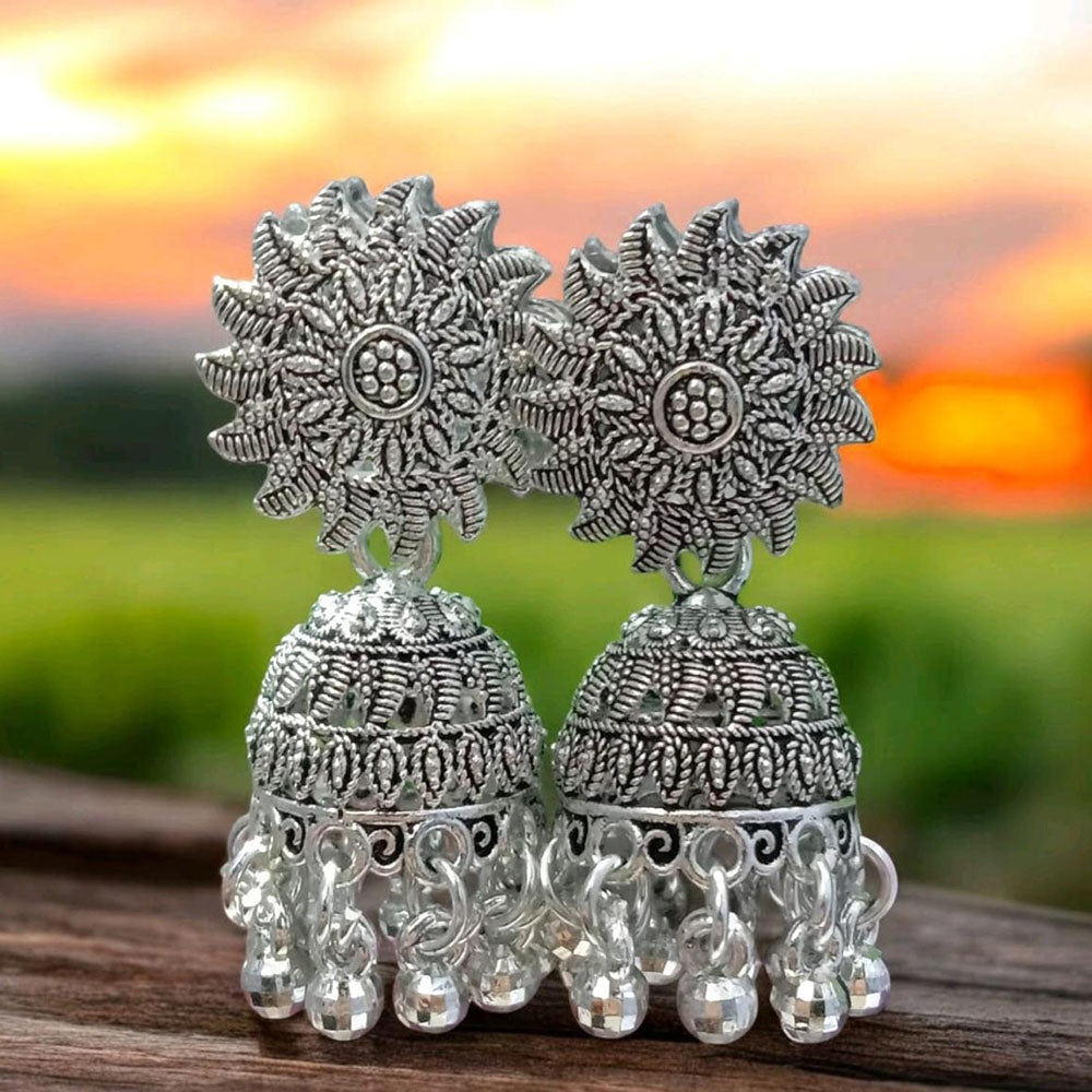 VM Imitation Oxidised Plated Heritage-Inspired Jhumki Earrings