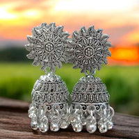 VM Imitation Oxidised Plated Heritage-Inspired Jhumki Earrings