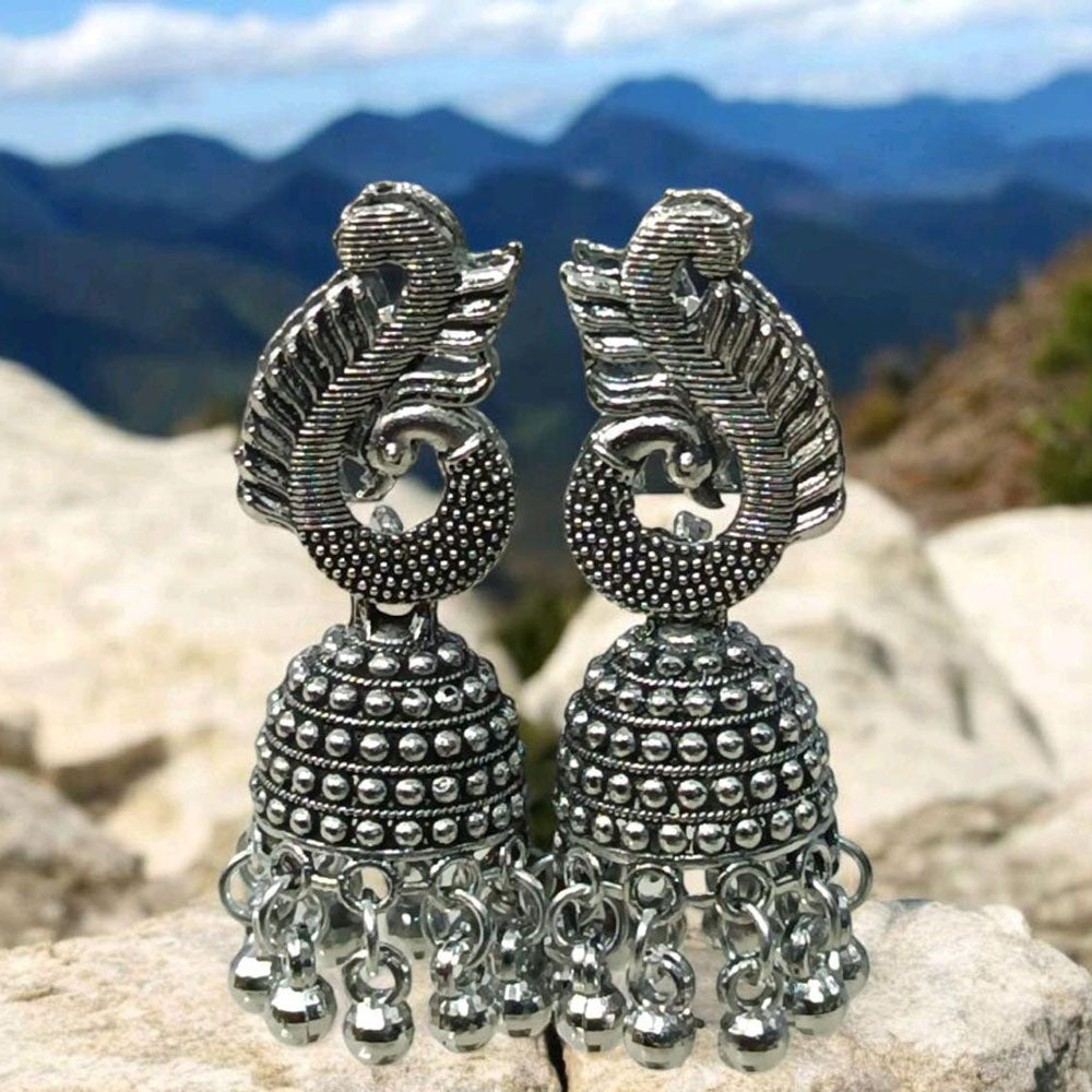 VM Imitation Oxidised Plated Heritage-Inspired Jhumki Earrings
