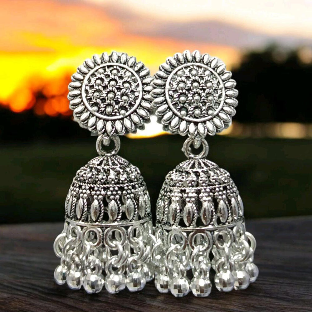 VM Imitation Oxidised Plated Heritage-Inspired Jhumki Earrings