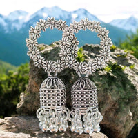 VM Imitation Oxidised Plated Heritage-Inspired Jhumki Earrings