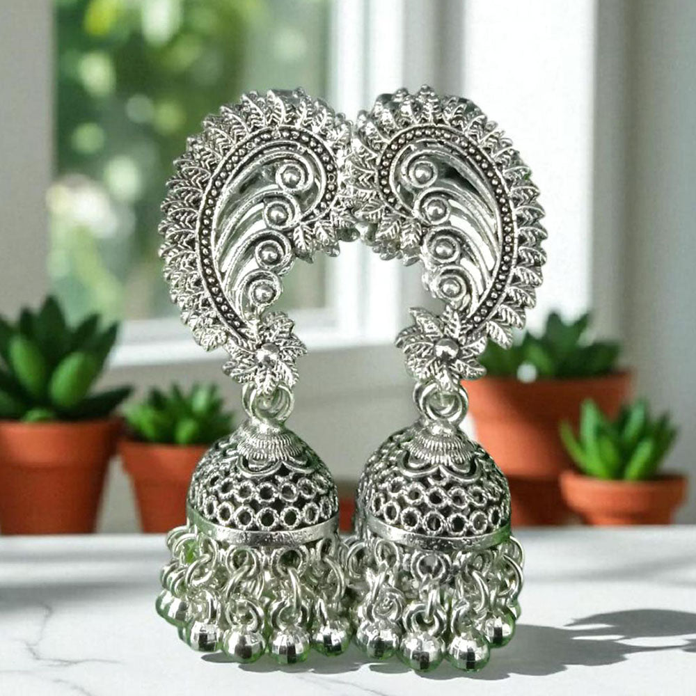VM Imitation Oxidised Plated Heritage-Inspired Jhumki Earrings