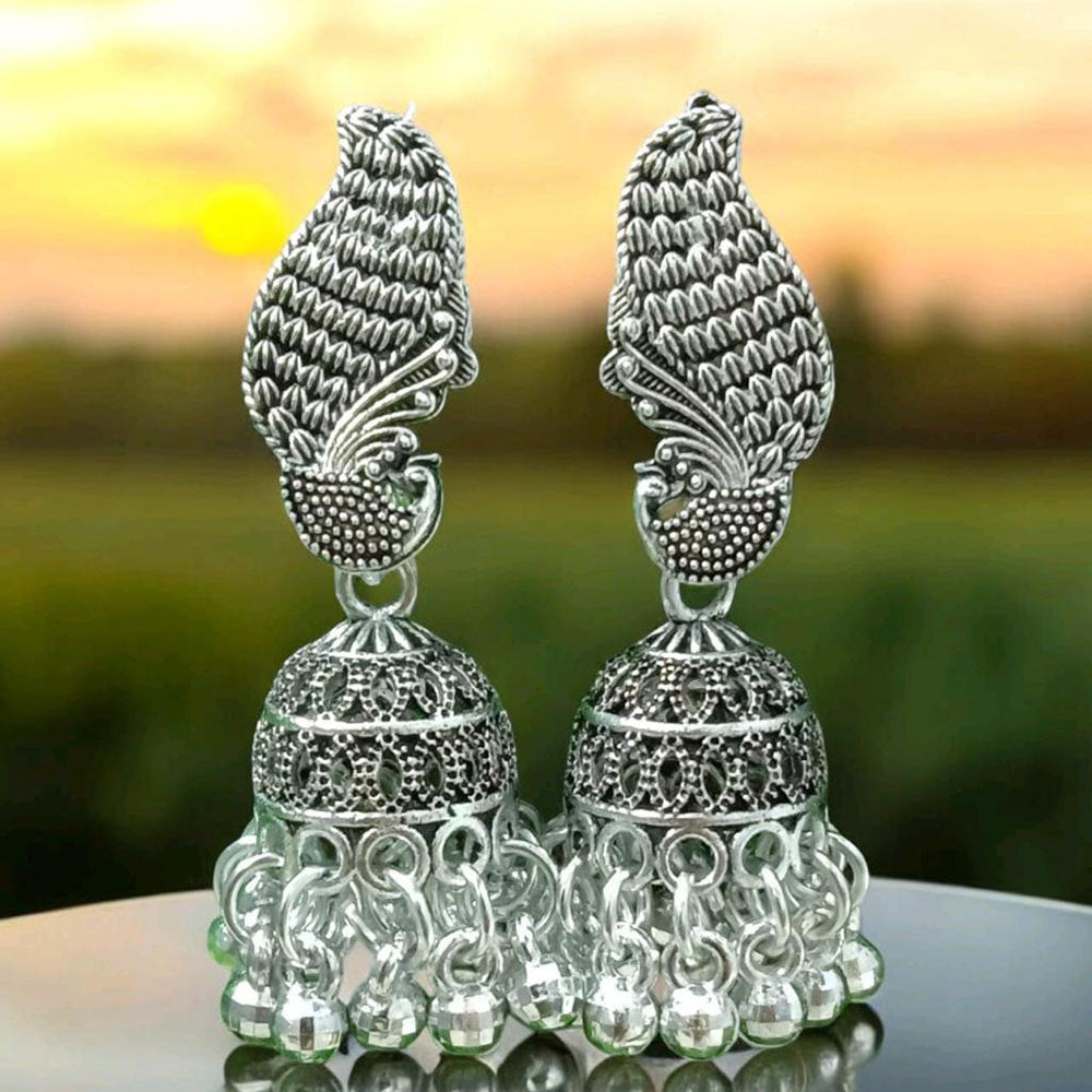 VM Imitation Oxidised Plated Heritage-Inspired Jhumki Earrings
