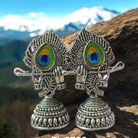 VM Imitation Oxidised Plated Heritage-Inspired Jhumki Earrings