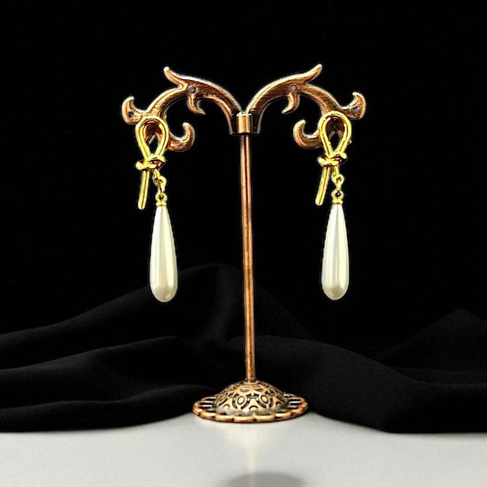 VM Imitation Antique Finish Earrings with Delicate Pearl Drops for a Look of Royal Grandeur and Vintage Charm