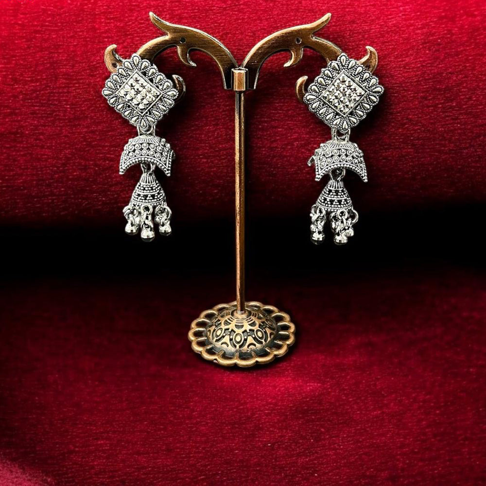 VM Imitation Antique Oxidised Plated Austrian And Beads Jhumki Earrings