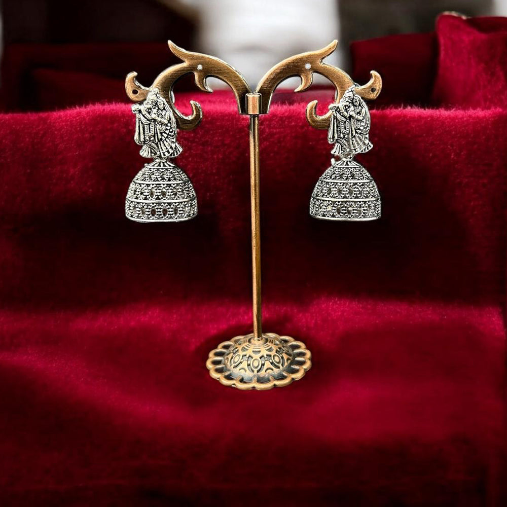 VM Imitation Antique Oxidised Plated Jhumki Earrings