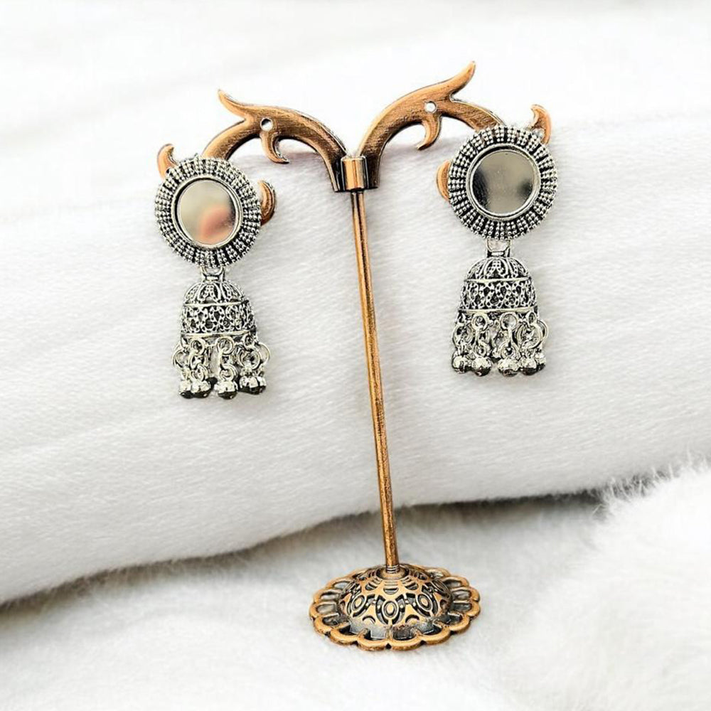 VM Imitation Designer Oxidised Plated Reflective Mirror Work Jhumki Earrings