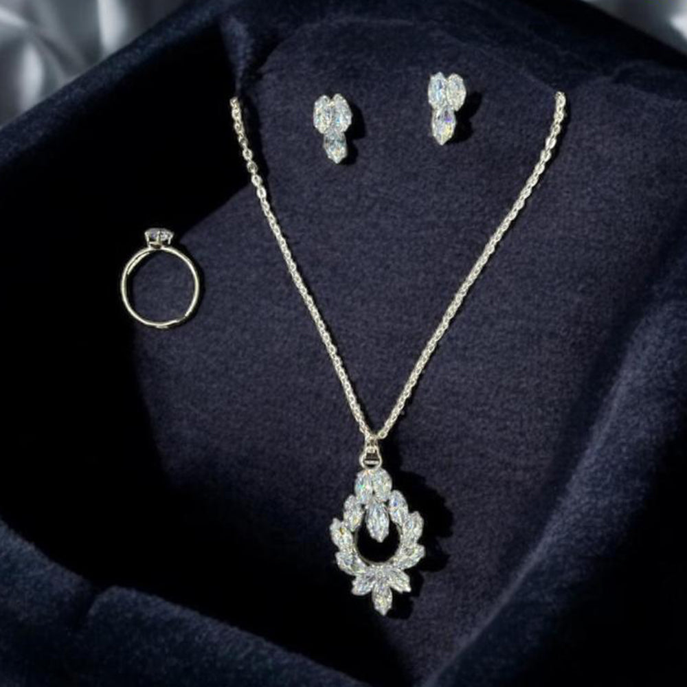 VM Imitation Crystal Stone Necklace Set With Rings