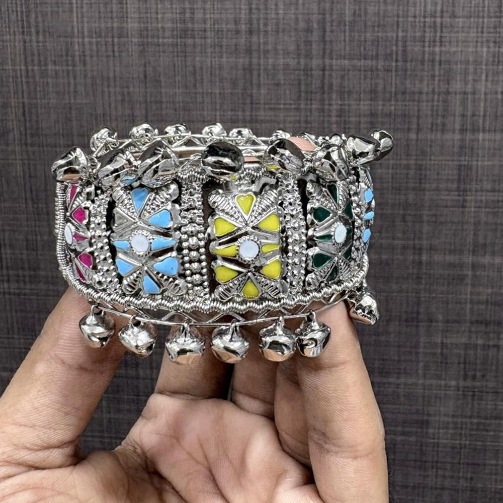 VM Imitation Oxidised Plated Antique Meenakari Ghungroo Openable Bracelet