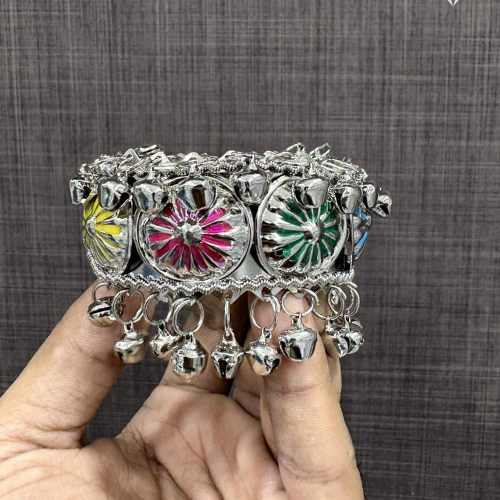 VM Imitation Oxidised Plated Antique Meenakari Ghungroo Openable Bracelet