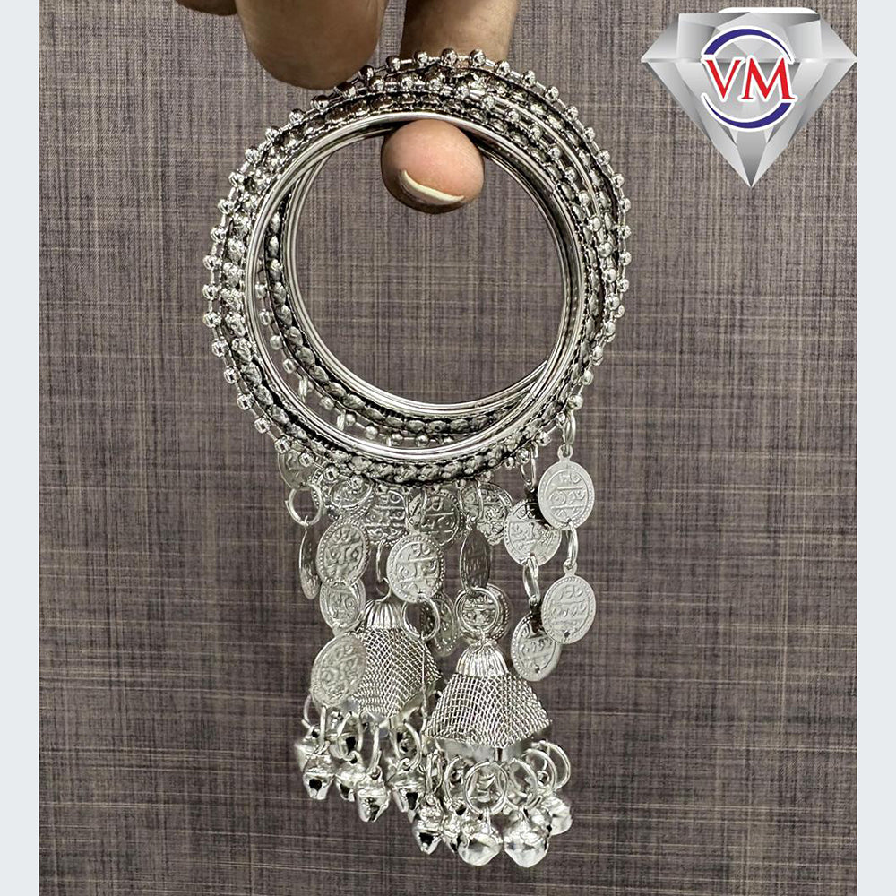 VM Imitation Classic Oxidised Plated Ghungroo Bangles Set