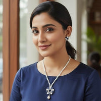 VM Imitation Fancy Crystal Stone And Pearl Statement Necklace Set