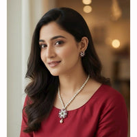 VM Imitation Fancy Crystal Stone And Pearl Statement Necklace Set