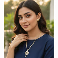 VM Imitation Fancy Crystal Stone And Pearl Statement Necklace Set