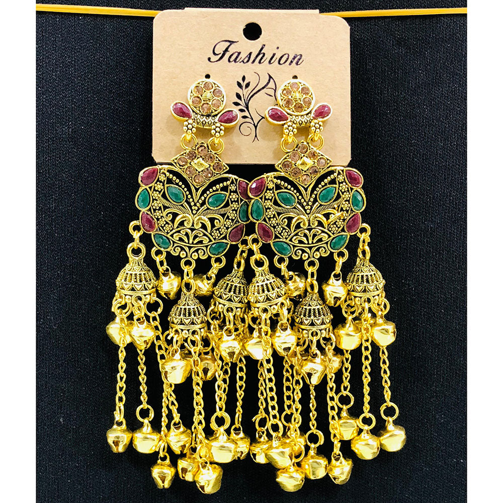 VM Designer Crystal Stone Kashmiri Ghungroo Long Jhumki Earrings