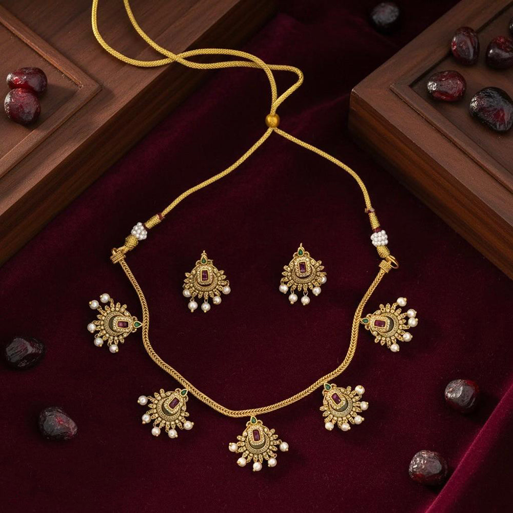 VM Imitation Fancy Austrian Stone And Pearl Statement Necklace Set (Pack of 6)