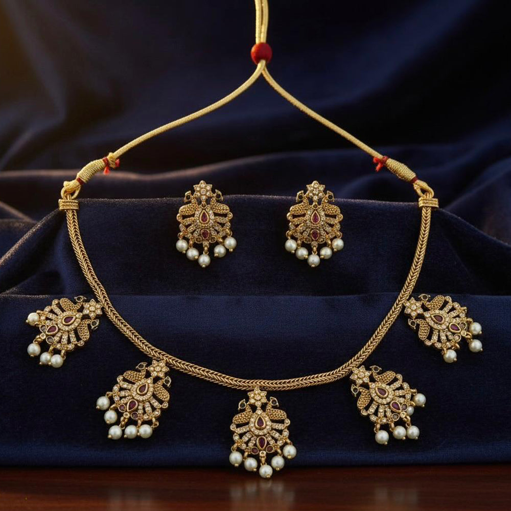 VM Imitation Fancy Austrian Stone And Pearl Statement Necklace Set (Pack of 6)