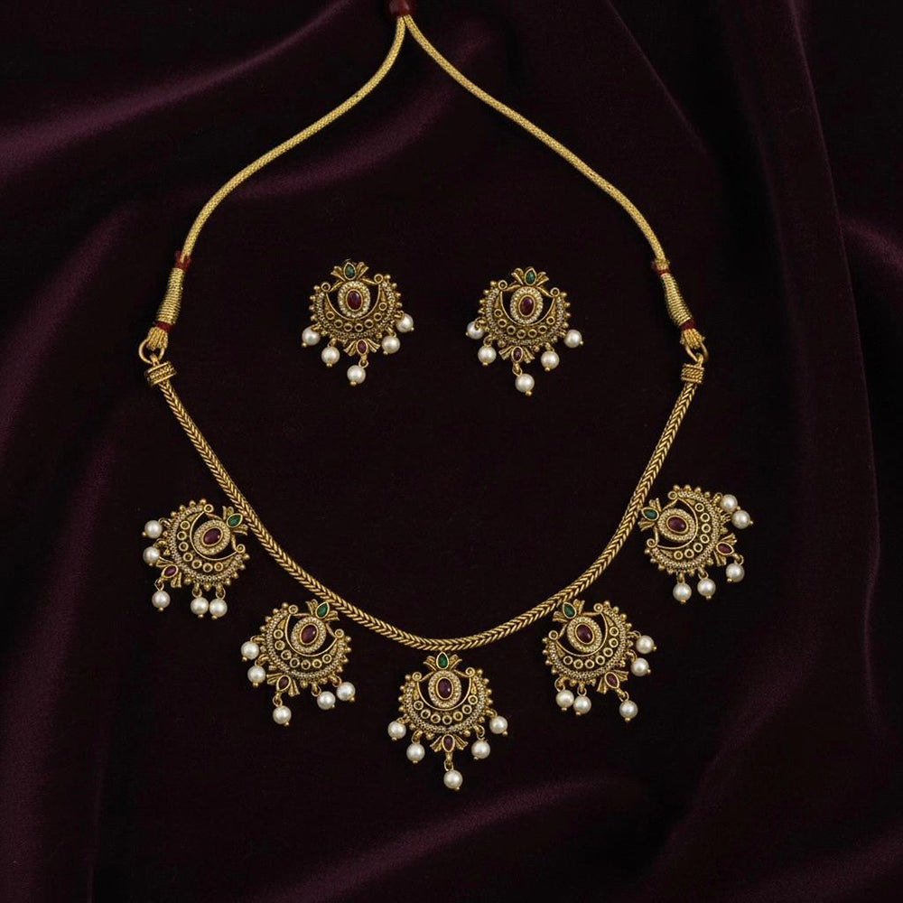 VM Imitation Fancy Austrian Stone And Pearl Statement Necklace Set (Pack of 6)