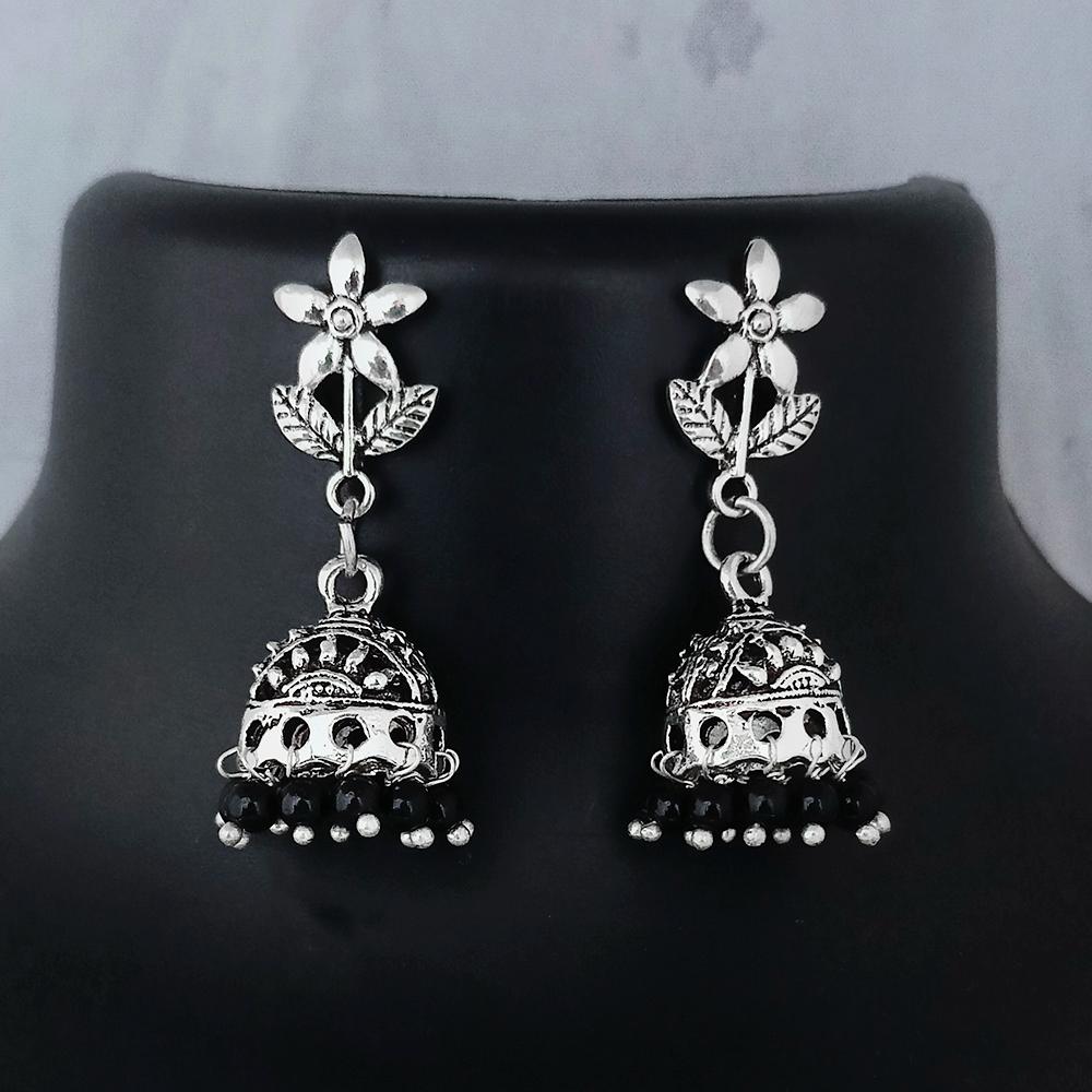 Hania Jewels Oxidized Rhodium Plated Floral Jhumki Earrings