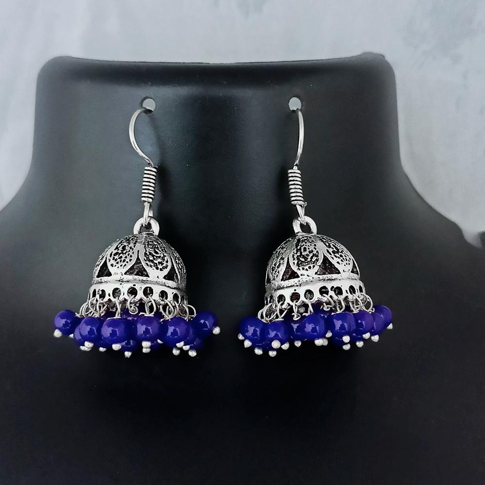 Hania Jewels Oxidized Rhodium Plated and Beads Jhumki Earrings