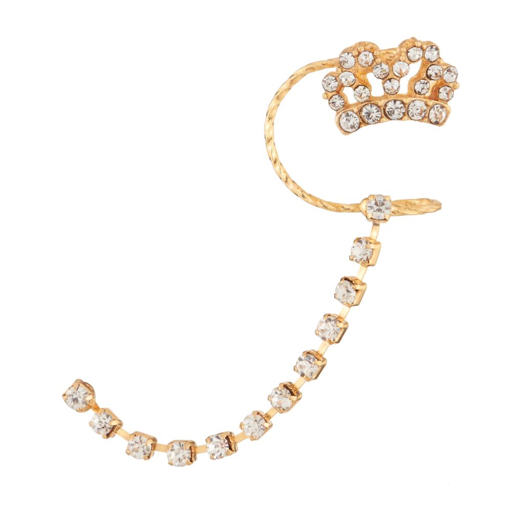 Hania Jewels Crown Design Ear Cuff with Crystal Chain Accents