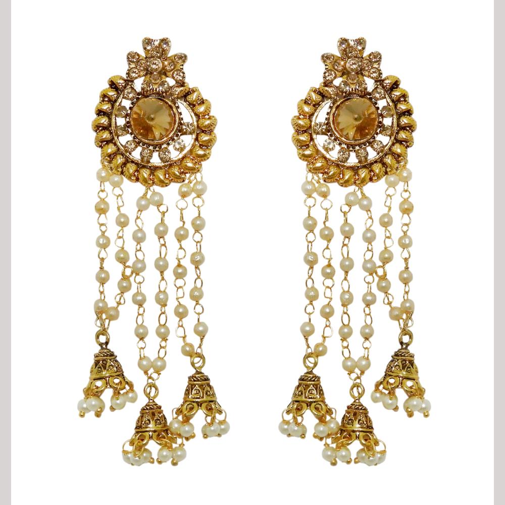 Hania Jewels Long Dangle Earrings with Pearls Jhumkis Drops