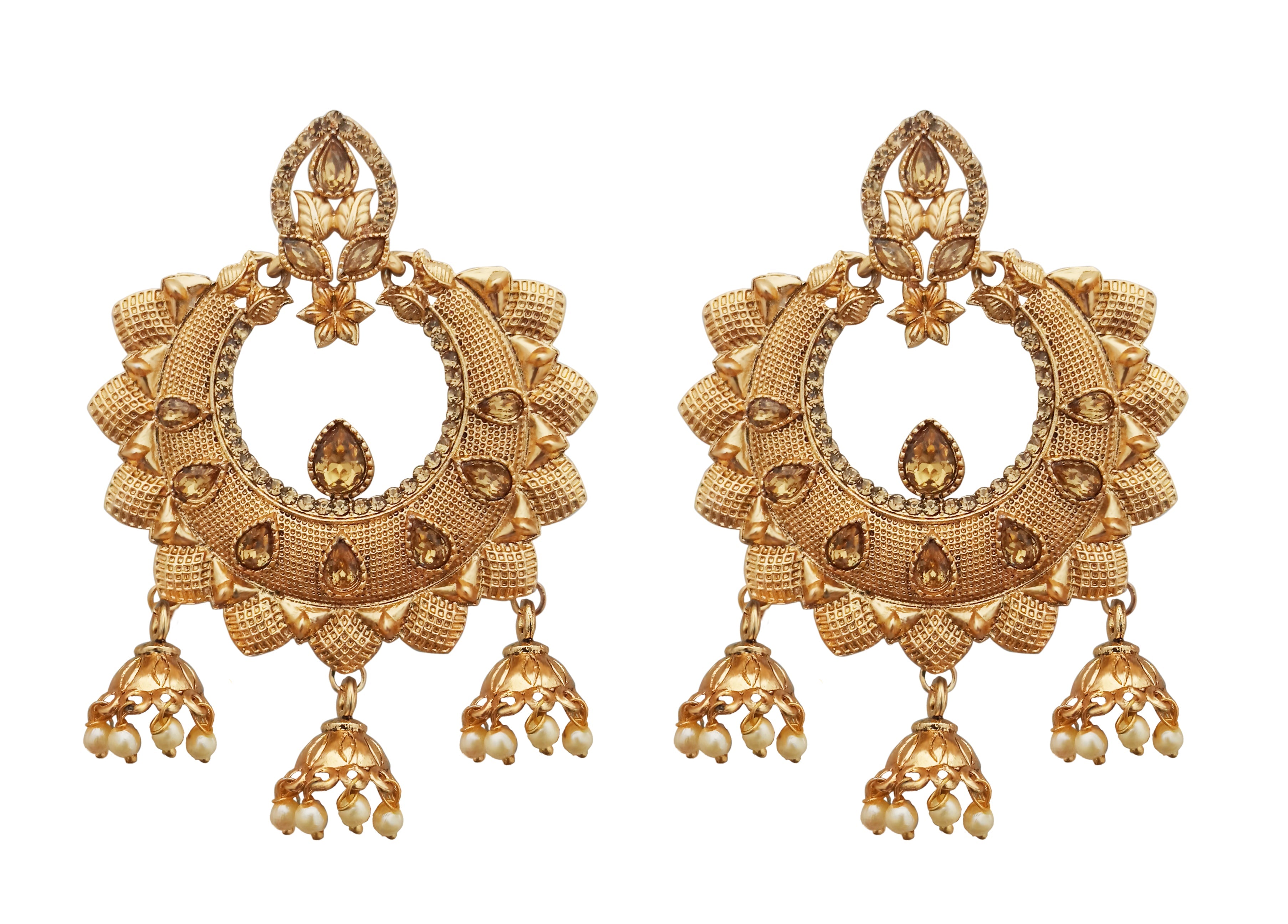 Hania Jewels Traditional Chandbali Earrings with Pearl Drops