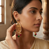 Wearhouse Fashion Designer Pota Stone And Pearl Dangler Earrings