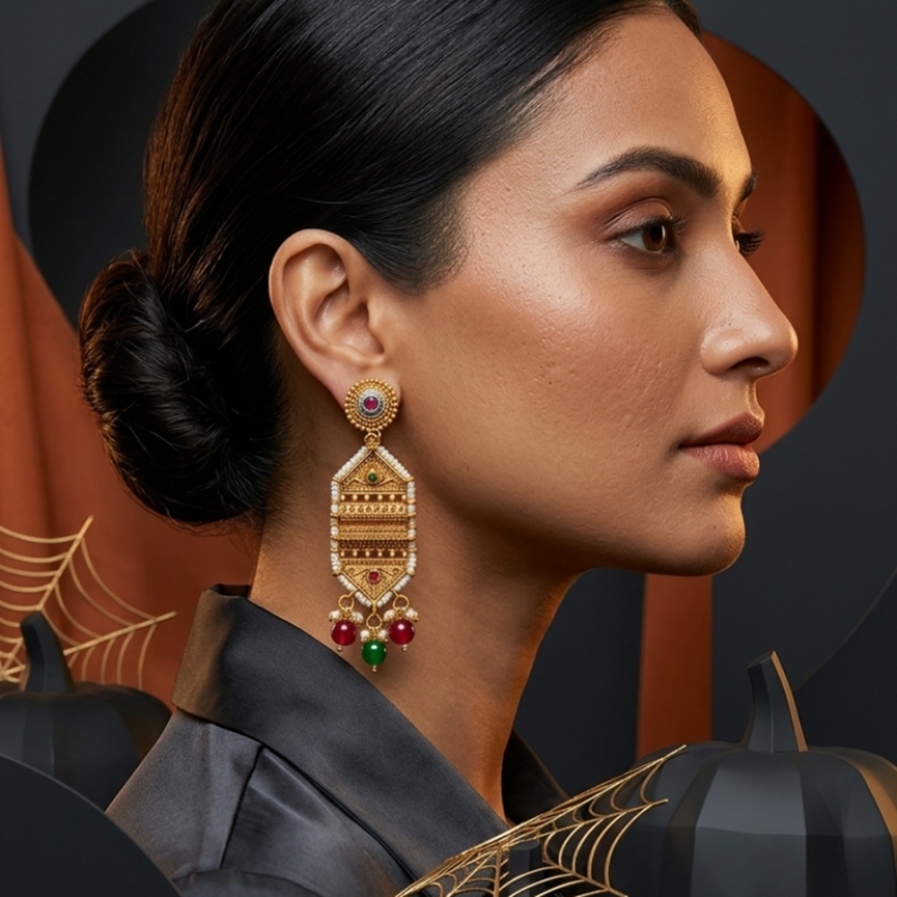 Wearhouse Fashion Designer Pota Stone And Pearl Dangler Earrings