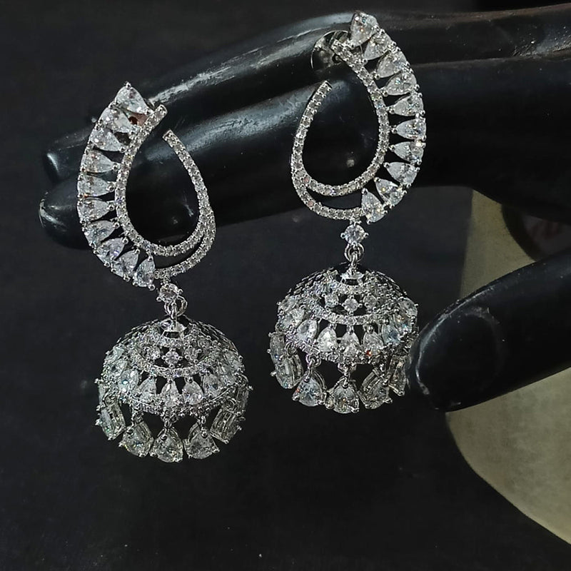 NAFJ Silver Plated American Diamond Jhumki  Earrings