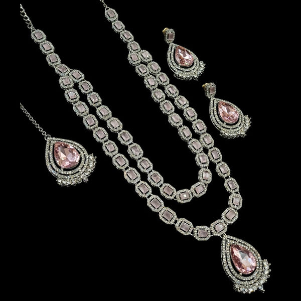 NAFJ Silver Plated American Diamond Necklace Set