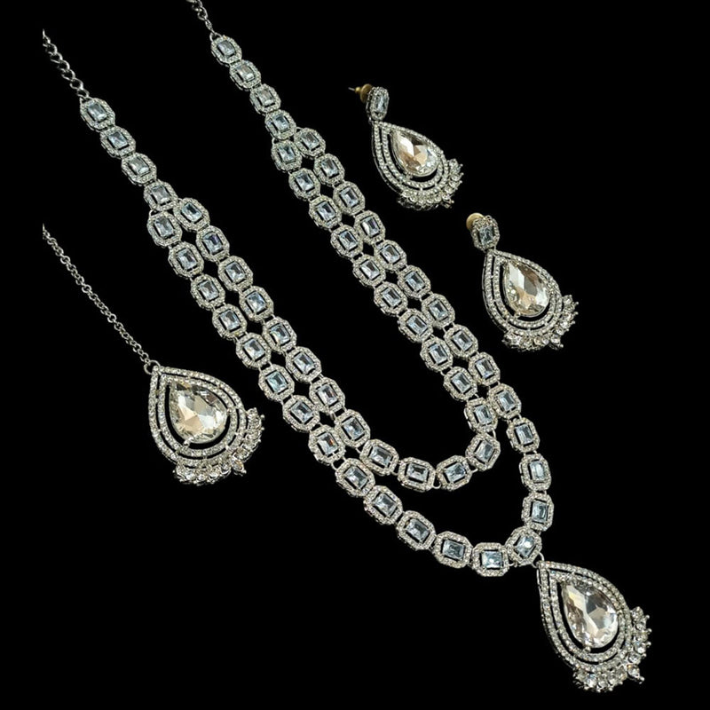 NAFJ Silver Plated American Diamond Necklace Set