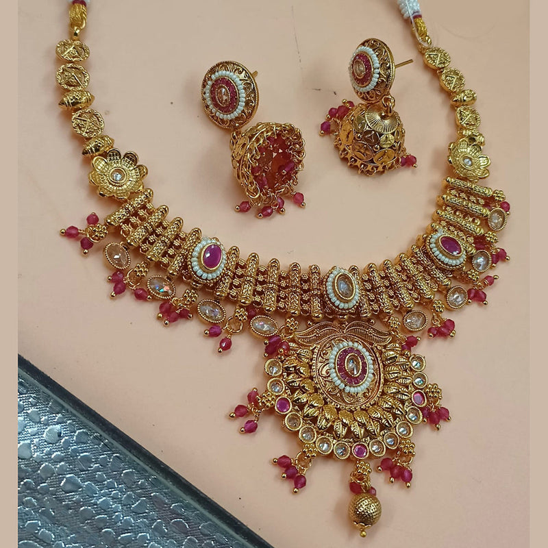 NAFJ Gold Plated Pota Stone And Pearls Necklace Set