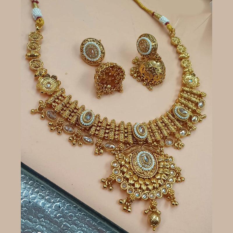 NAFJ Gold Plated Pota Stone And Pearls Necklace Set