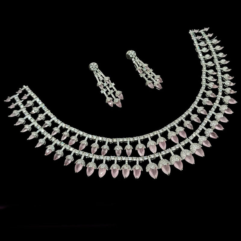 NAFJ Silver Plated American Diamond Necklace Set