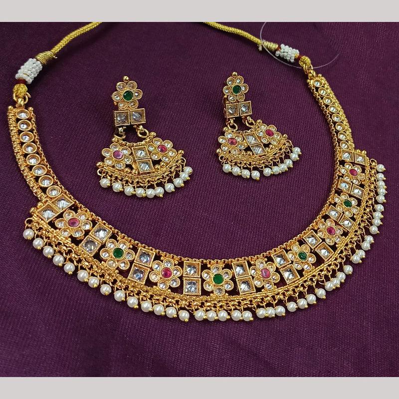 NAFJ Gold Plated Crystal Stone And Pearls Necklace Set