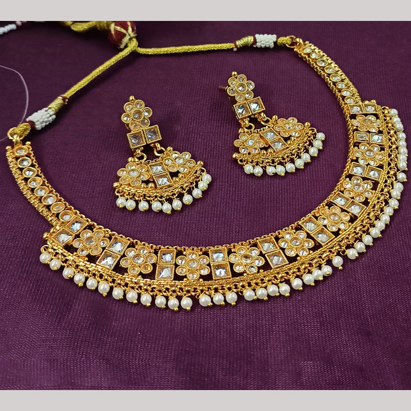 NAFJ Gold Plated Crystal Stone And Pearls Necklace Set