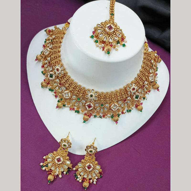 NAFJ Gold Plated Crystal Stone And Pearls Necklace Set