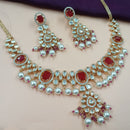 NAFJ Gold Plated Polki Kundan Stone And Beads Necklace Set