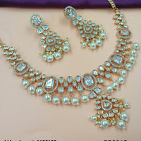 NAFJ Gold Plated Polki Kundan Stone And Beads Necklace Set