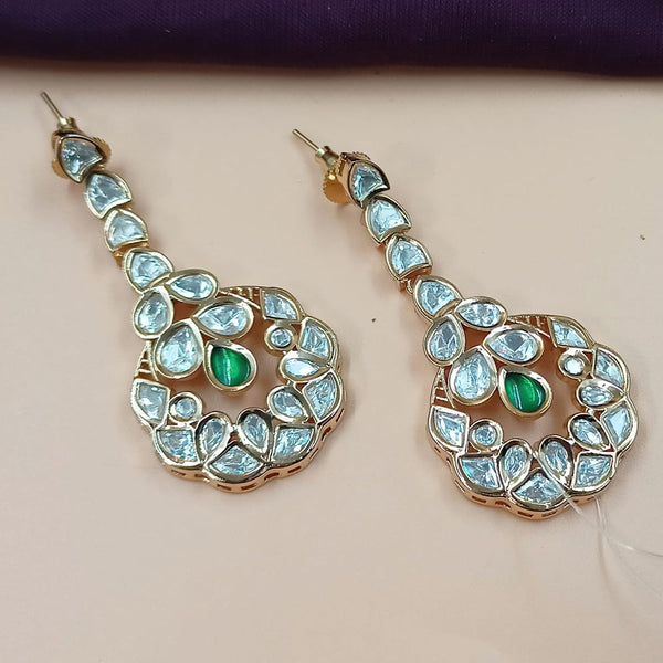 NAFJ Gold Plated Polki Kundan Dangler Earrings