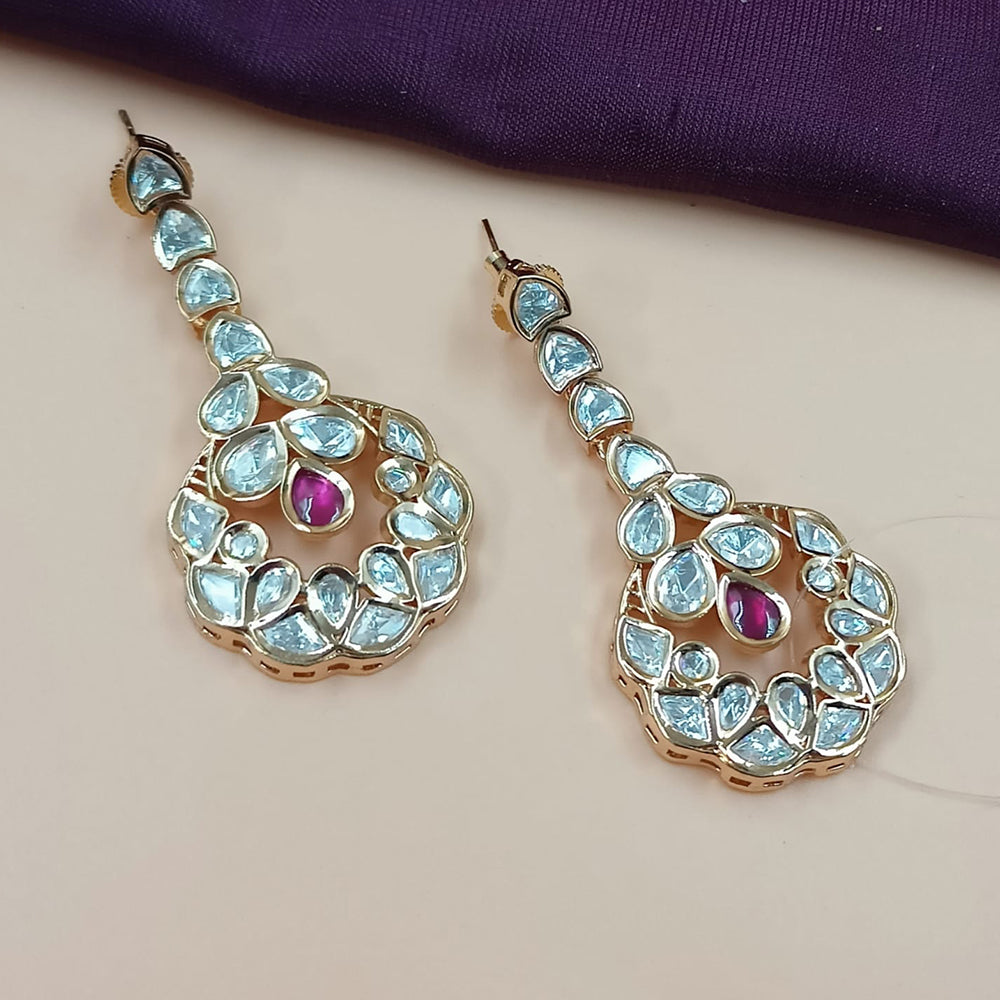 NAFJ Gold Plated Polki Kundan Dangler Earrings