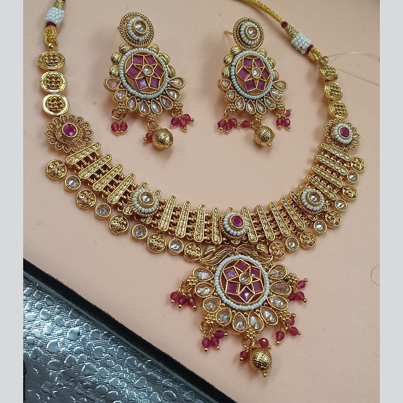 NAFJ Gold Plated Crystal Stone And Beads Necklace Set