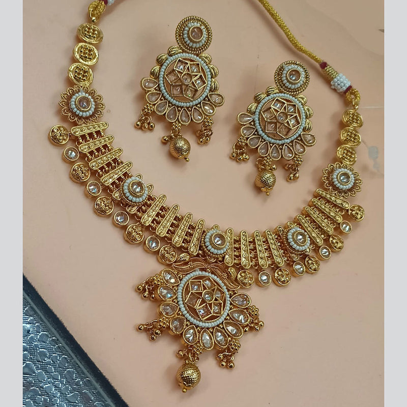 NAFJ Gold Plated Crystal Stone And Beads Necklace Set