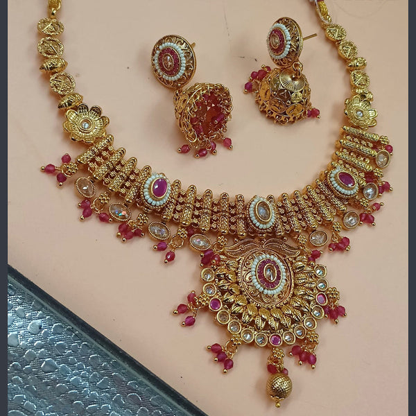 NAFJ Gold Plated Crystal Stone And Beads Necklace Set