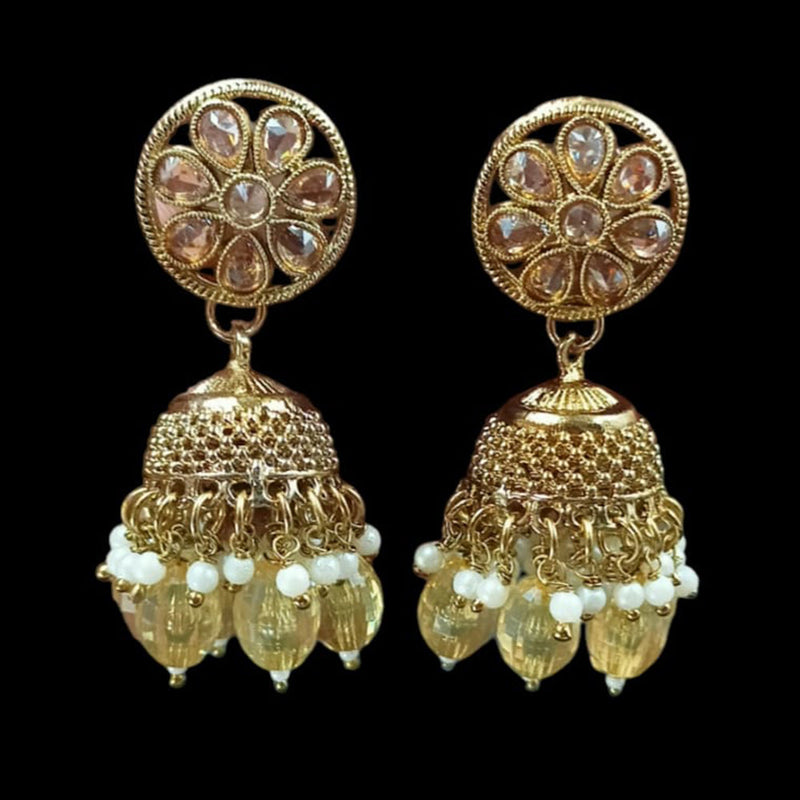 NAFJ Gold Plated Crystal Stone And Beads Jhumki Earrings