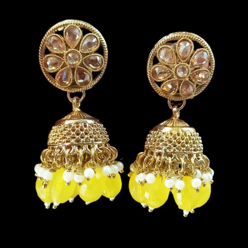 NAFJ Gold Plated Crystal Stone And Beads Jhumki Earrings